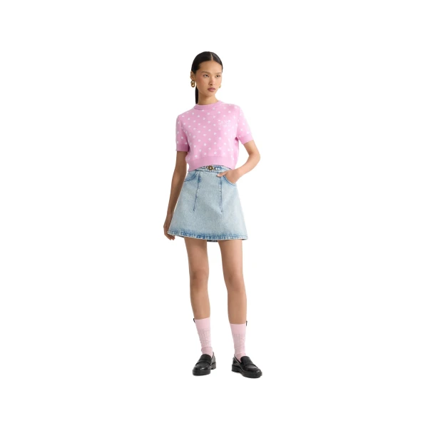 Cotton blend mini trapeze skirt in Riviera Sky Blue - Image 2
