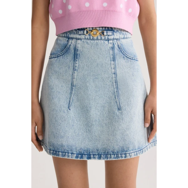 Cotton blend mini trapeze skirt in Riviera Sky Blue - Image 4
