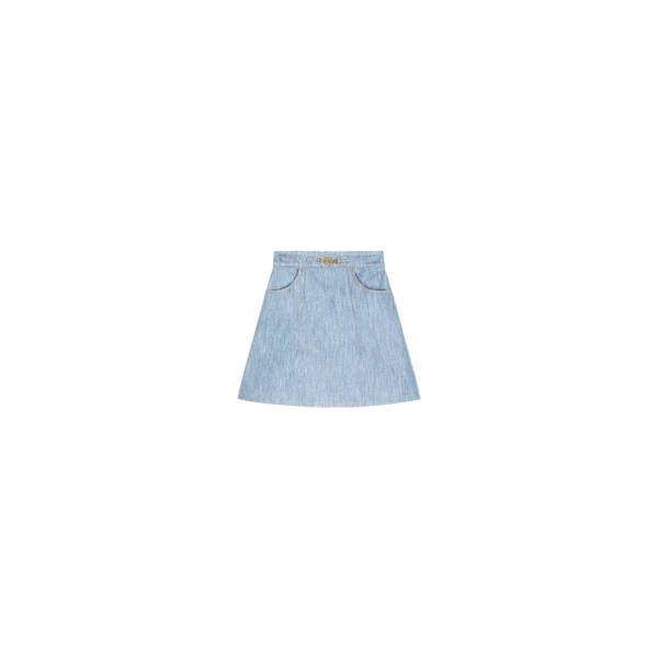 Patou Cotton blend mini trapeze skirt in Riviera Sky Blue