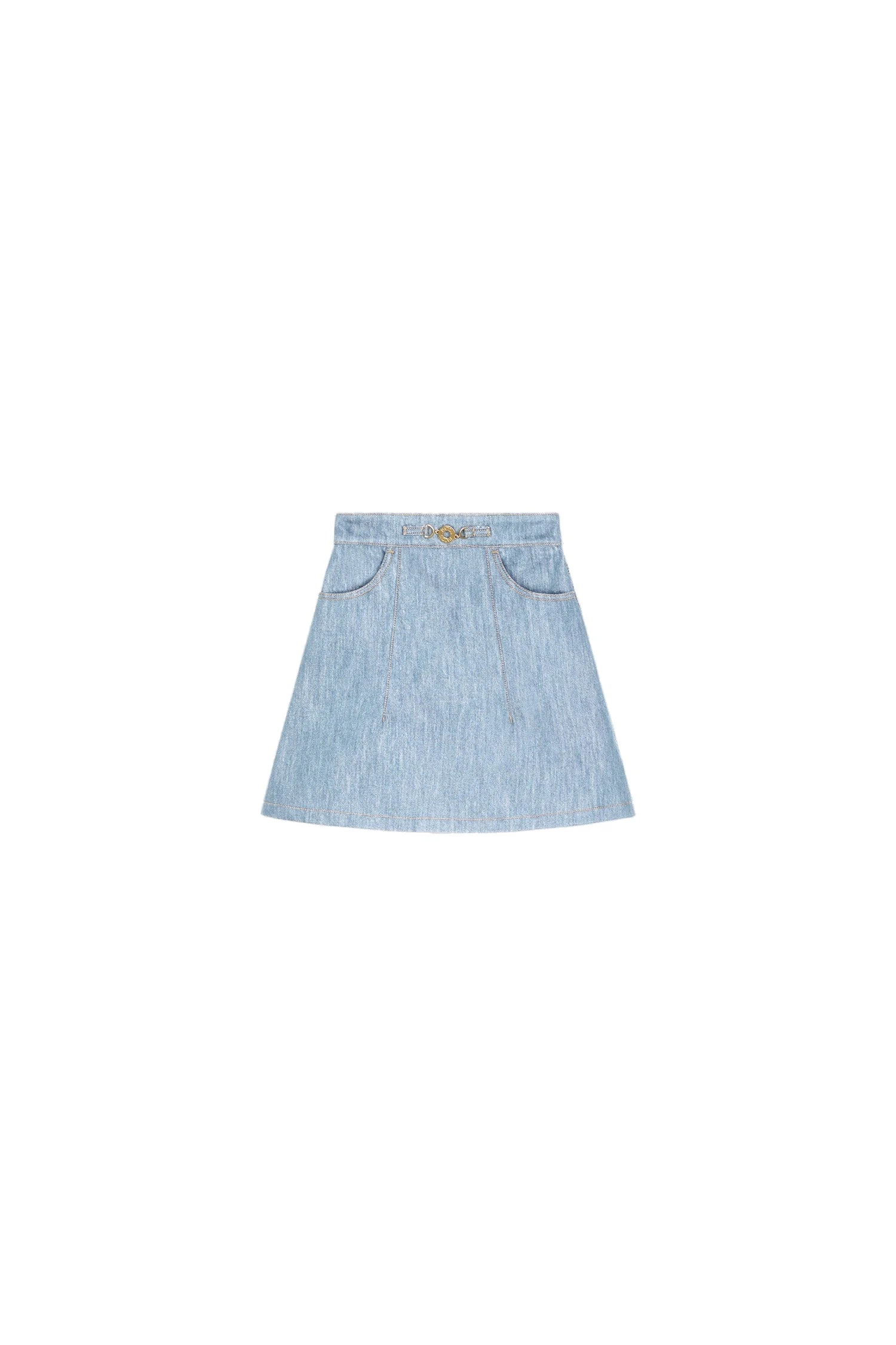 Patou Cotton blend mini trapeze skirt in Riviera Sky Blue | Skirts | Coveti Patou Cotton blend mini trapeze skirt in Riviera Sky Blue
