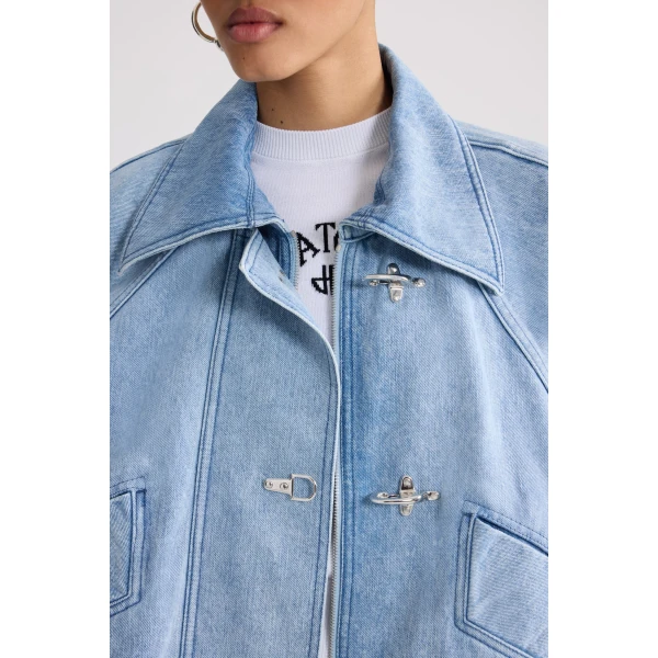 Cotton oversized short parka in Riviera Sky Blue - Image 4