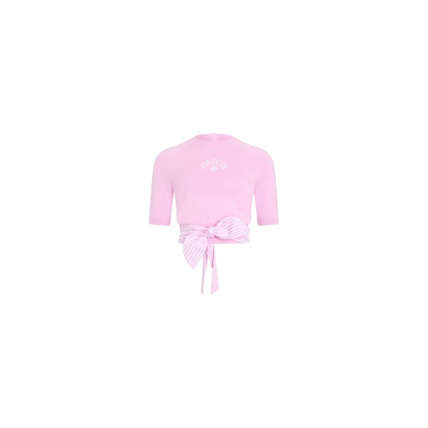 Patou Cotton poplin knotted t-shirt in Bougainvillea Pink