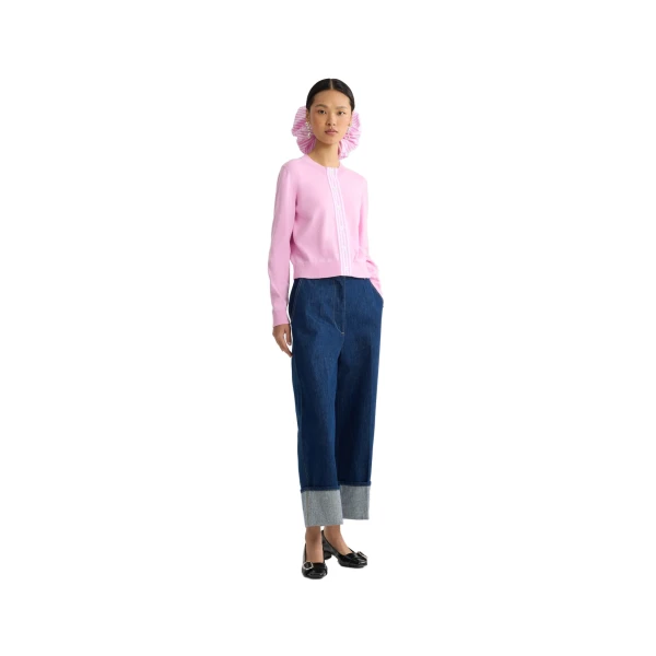 Cotton poplin short cardigan in Bougainvillea Pink - Image 2