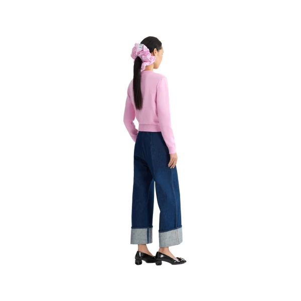 Cotton poplin short cardigan in Bougainvillea Pink - Image 3