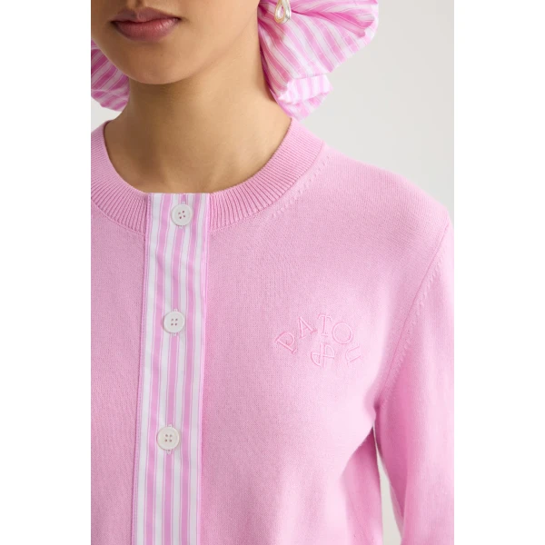 Cotton poplin short cardigan in Bougainvillea Pink - Image 4