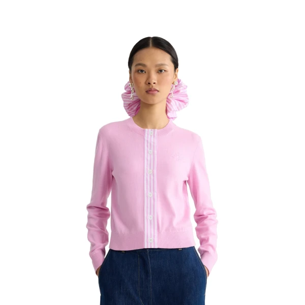 Cotton poplin short cardigan in Bougainvillea Pink - Image 5