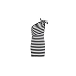 Patou Cotton ribbed striped asymmetric short dress in Black White Stripes