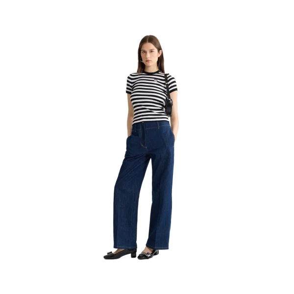 Cotton ribbed striped t-shirt in Black White Stripes - Image 2