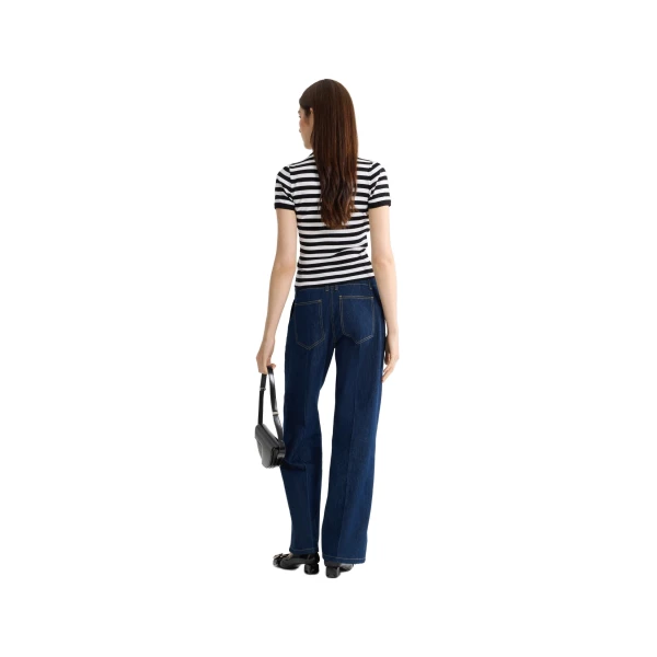 Cotton ribbed striped t-shirt in Black White Stripes - Image 3