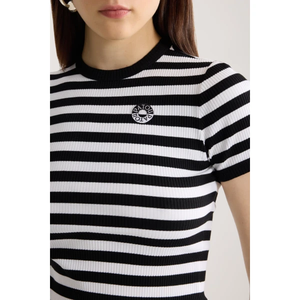 Cotton ribbed striped t-shirt in Black White Stripes - Image 5