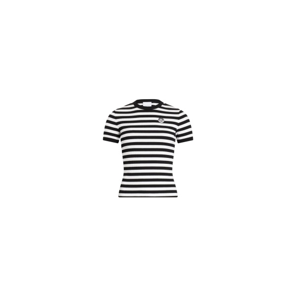 Patou Cotton ribbed striped t-shirt in Black White Stripes