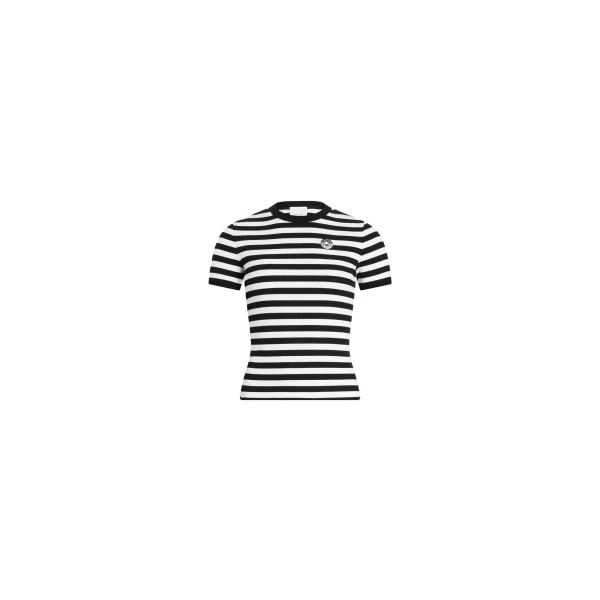 Patou Cotton ribbed striped t-shirt in Black White Stripes