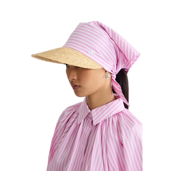Cotton scarf cap in Bougainvillea Stripes - Image 3