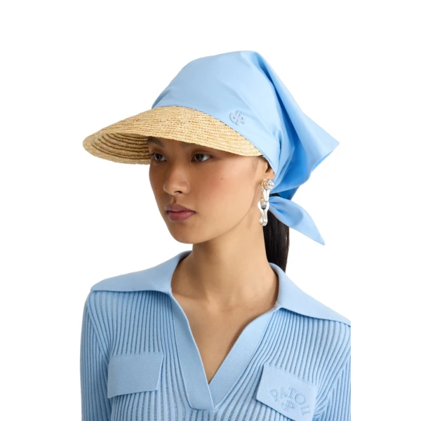 Cotton scarf cap in Riviera Blue - Image 3
