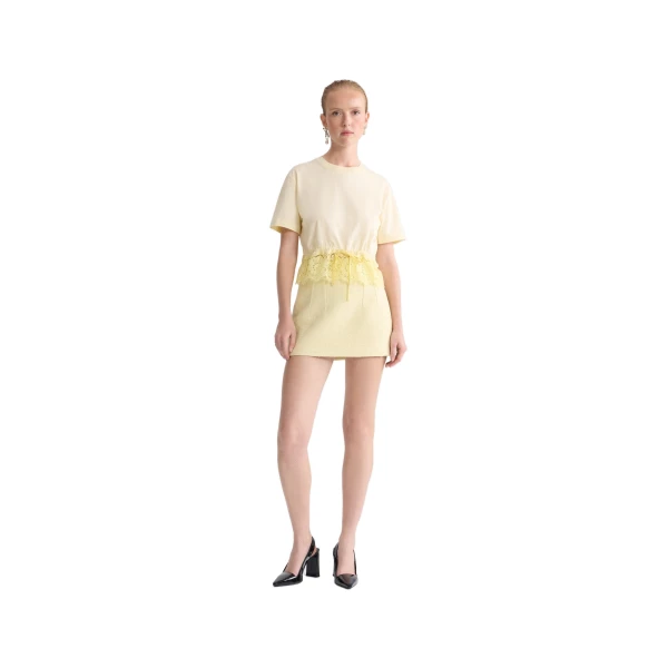 Cotton short lace t-shirt in Lemonade - Image 2
