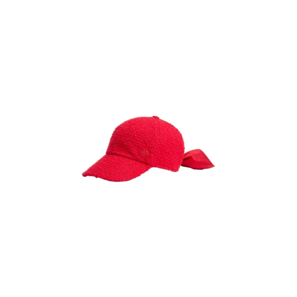 Patou Couture cap in Scarlet Red sustainable wool blend tweed
