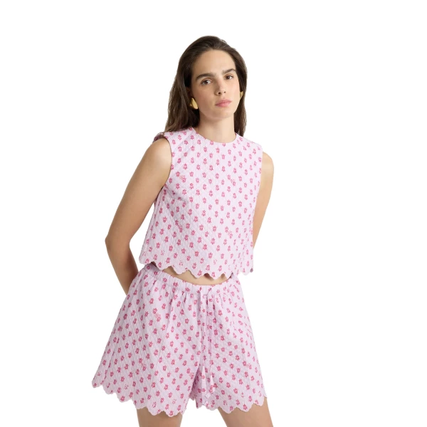 Crop top in Small Provence Pink printed quilted sustainable viscose blend - Image 4