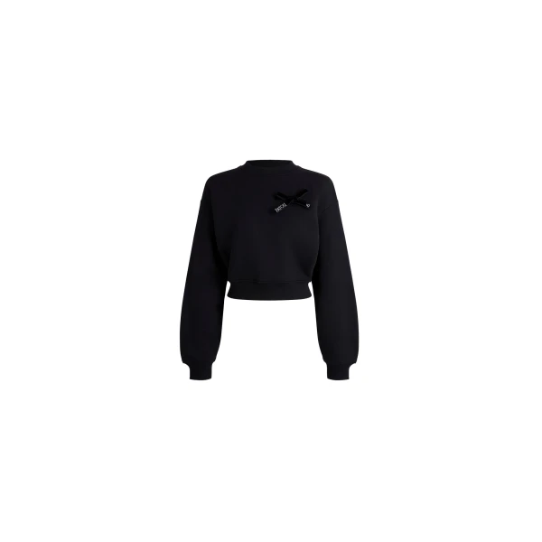 Cropped bow sweatshirt in Black organic cotton
