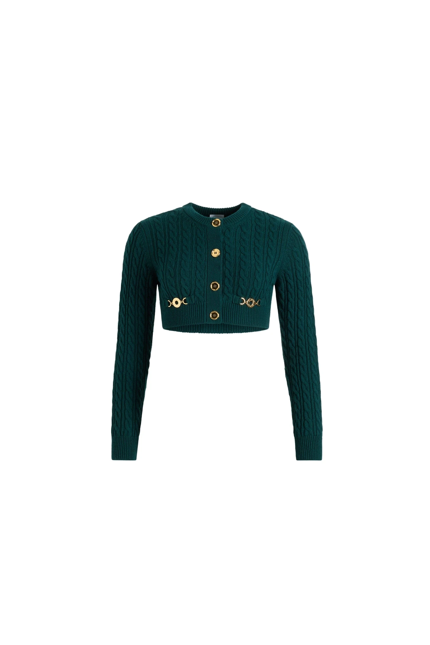 Patou Cropped cable cardigan in Imperial Green wool and cashmere | Knitwear | Coveti Patou Cropped cable cardigan in Imperial Green wool and cashmere