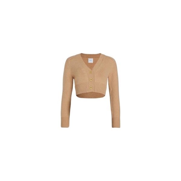 Patou Cropped cardigan in Biscuit sustainable wool and cashmere