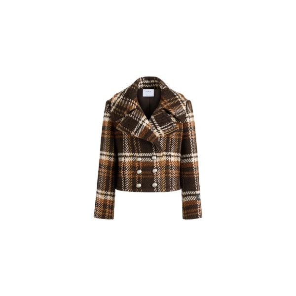 Patou Cropped double-breasted coat in Autumn Checkerboard wool blend
