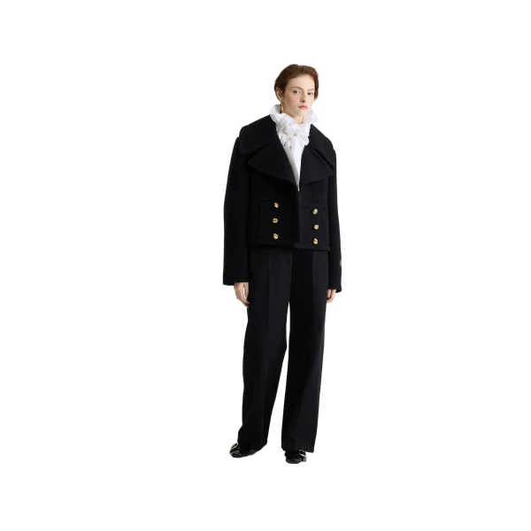 Cropped double-breasted coat in Black sustainable wool blend - Image 2