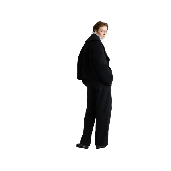 Cropped double-breasted coat in Black sustainable wool blend - Image 3