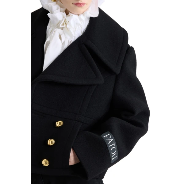 Cropped double-breasted coat in Black sustainable wool blend - Image 4