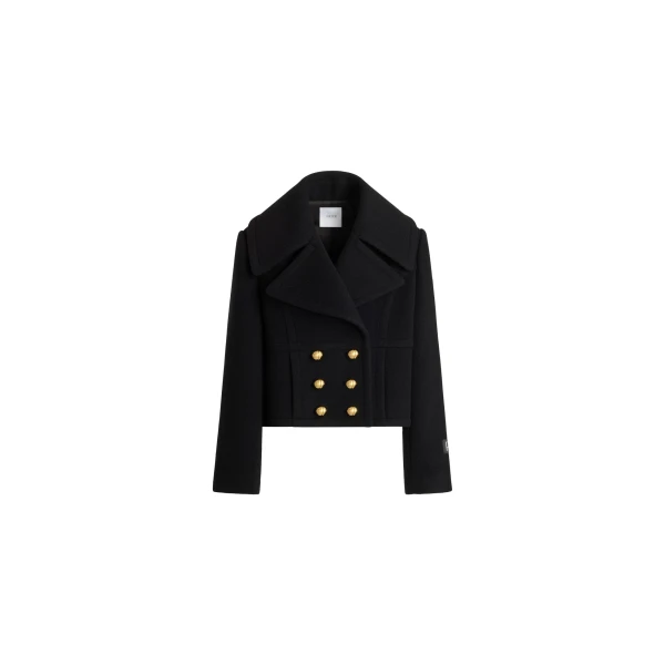 Patou Cropped double-breasted coat in Black sustainable wool blend