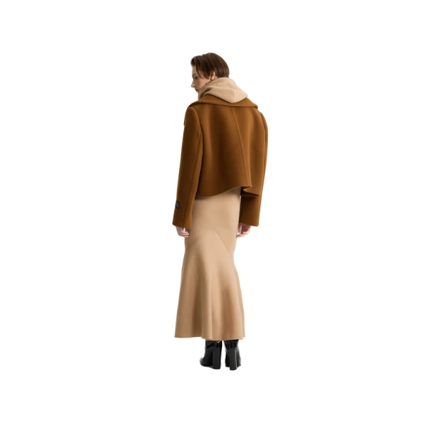 Cropped double-breasted coat in Mahogany sustainable wool blend - Image 3
