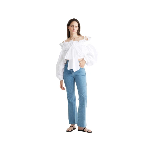 Cropped drawstring top in White sustainable cotton - Image 2