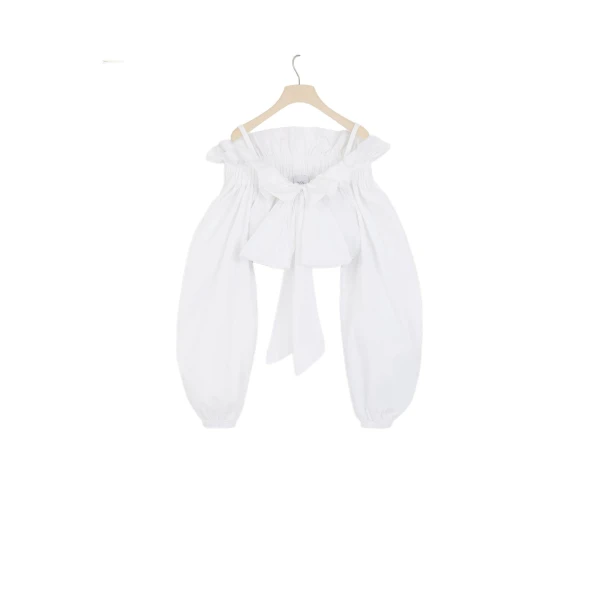 Patou Cropped drawstring top in White sustainable cotton