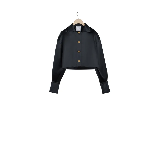 Cropped jacket in Black satin