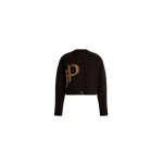 Patou Cropped monogram cardigan in Winter Mocha wool and cashmere