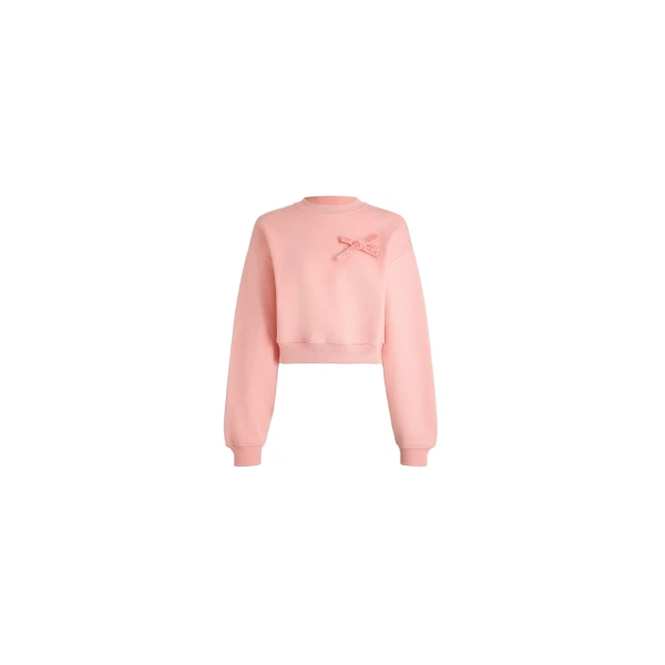 Cropped organic cotton bow sweatshirt in Winter Blush