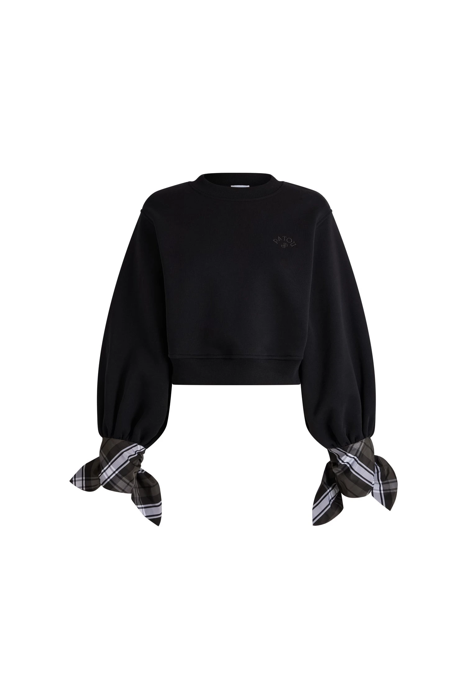 Patou Cropped organic cotton tie-sleeve sweatshirt in Black | Tops | Coveti Patou Cropped organic cotton tie-sleeve sweatshirt in Black
