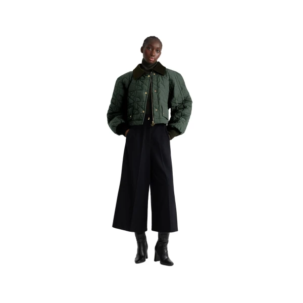 Cropped quilted bomber in Bottle Green recycled nylon - Image 2