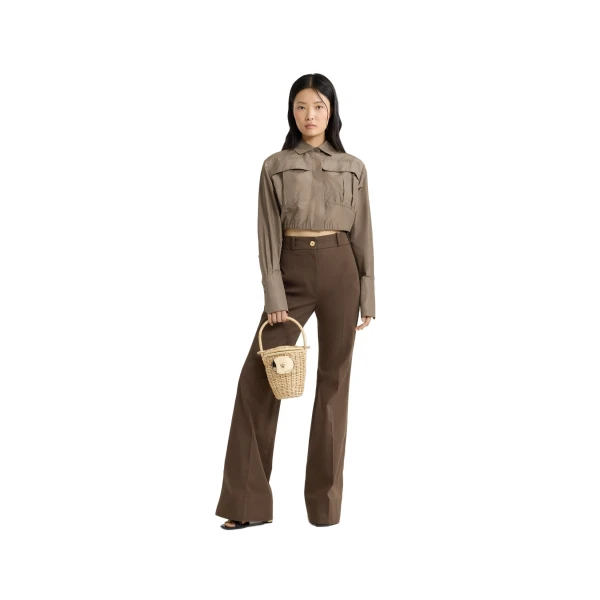 Cropped safari shirt in Mocha recycled faille - Image 2