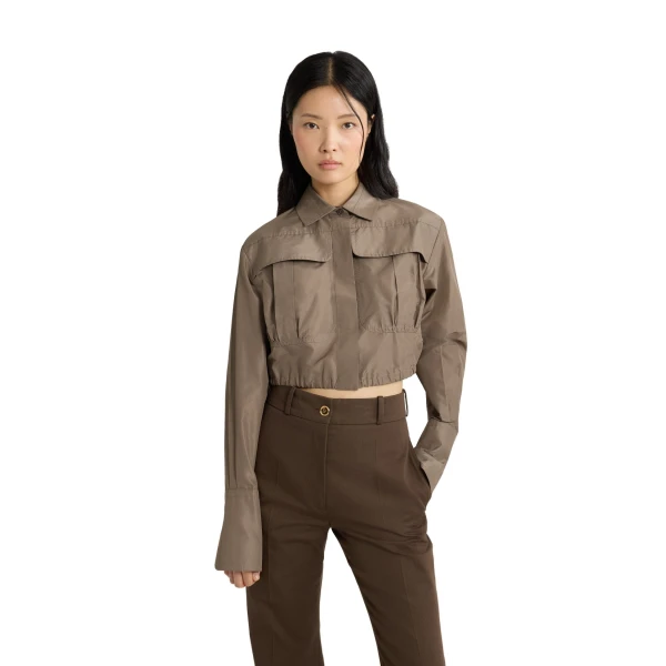 Cropped safari shirt in Mocha recycled faille - Image 4