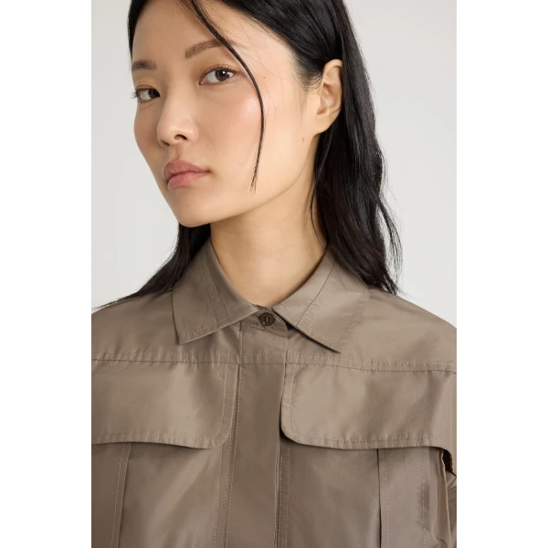 Cropped safari shirt in Mocha recycled faille - Image 5