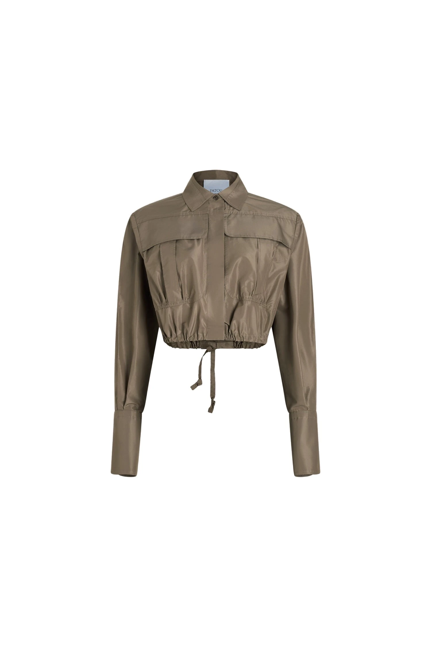 Patou Cropped safari shirt in Mocha recycled faille | Tops | Coveti Patou Cropped safari shirt in Mocha recycled faille