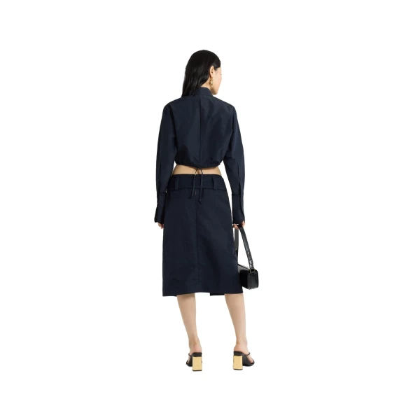 Cropped safari shirt in Navy Black recycled faille - Image 3