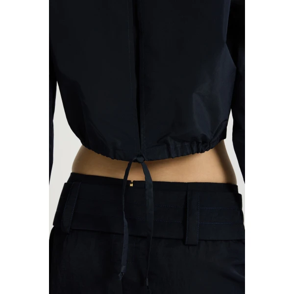 Cropped safari shirt in Navy Black recycled faille - Image 5