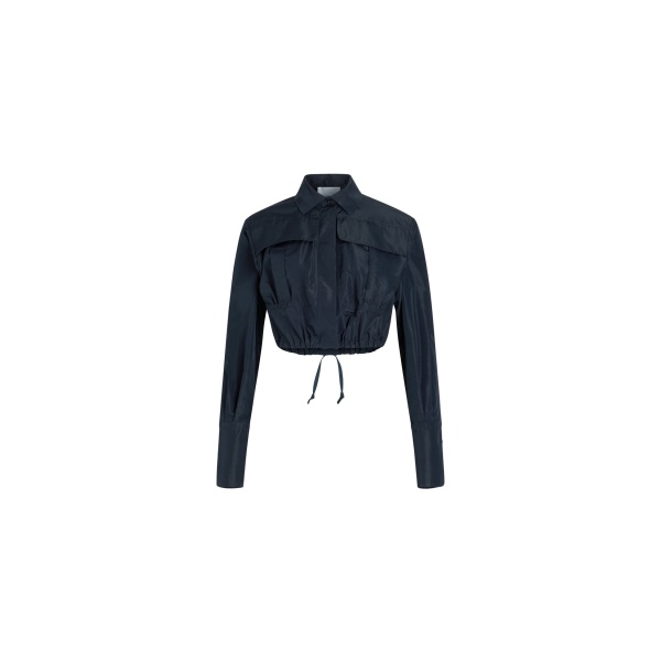 Patou Cropped safari shirt in Navy Black recycled faille