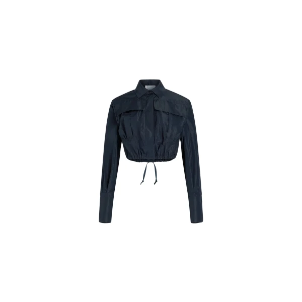 Patou Cropped safari shirt in Navy Black recycled faille