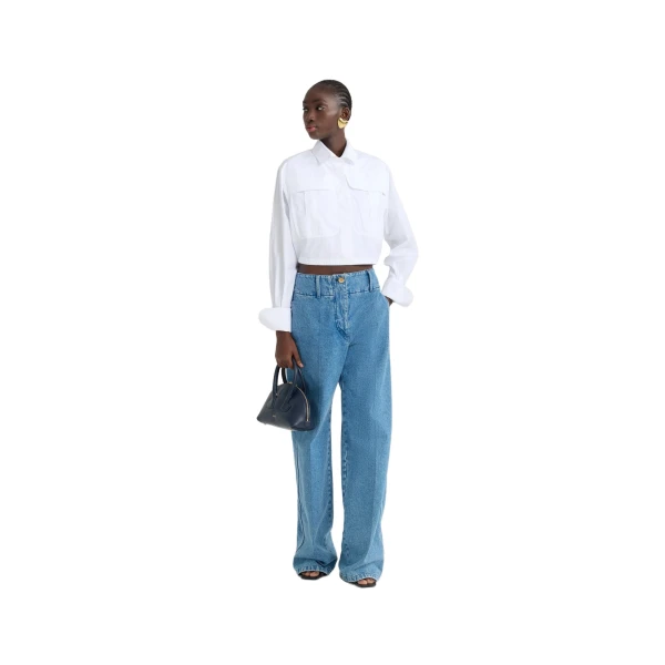 Cropped safari shirt in White organic cotton poplin - Image 2