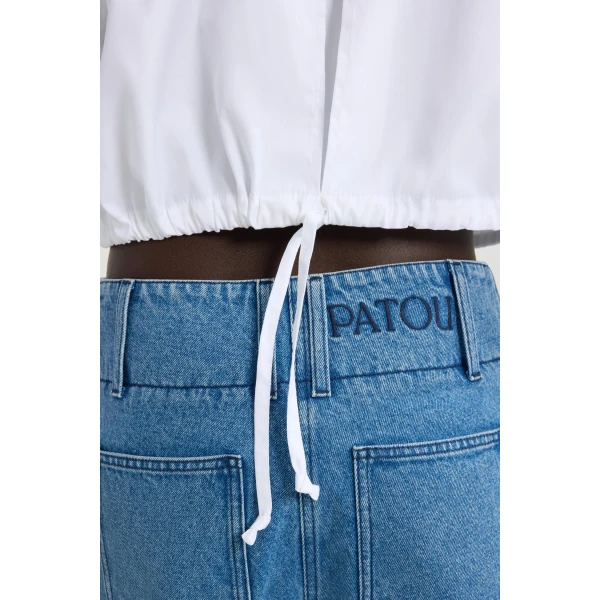 Cropped safari shirt in White organic cotton poplin - Image 5