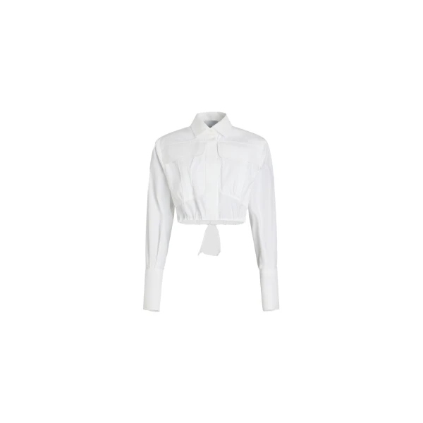 Cropped safari shirt in White organic cotton poplin