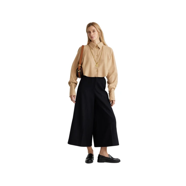Cropped shirt in Gray Sand sustainable wool blend - Image 2
