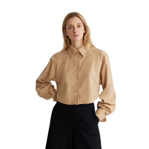 Cropped shirt in Gray Sand sustainable wool blend - Image 5